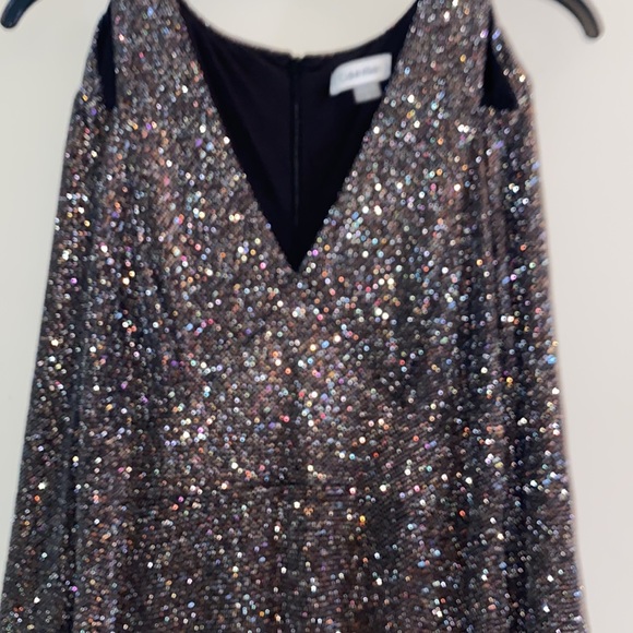 NWOT Calvin Klein Cut Out Sparkle Shimmer Evening Gown Quarter Sleeve Dress 8 - Picture 5 of 17